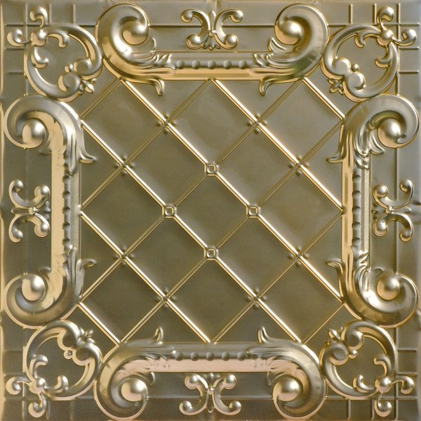 From Plain To Beautiful In Hours Romeo, Romeo 2 ft. x 2 ft.  Tin Style Nail Up Ceiling Tile in Gold Nugget (48 sq. ft./case), 12PK SKPC502-gn-24x24-N-12